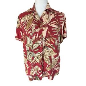 August Silk Button Down, Hawaiian Style Shirt 100% Silk Woman Sz S